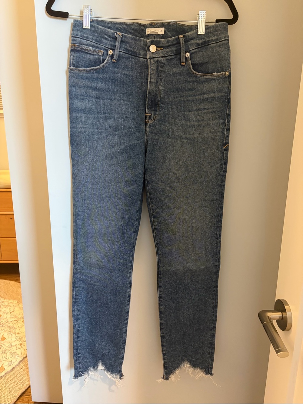 Good American Blue Raw-Hem High-Rise Cropped Jeans